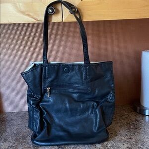 Black Leather Tote Bag by